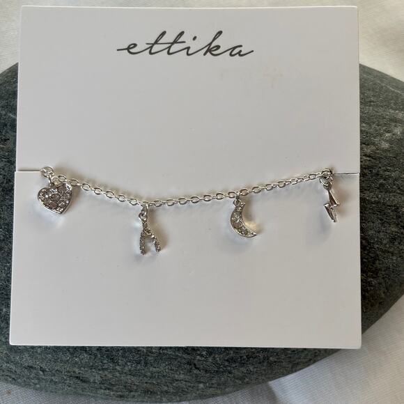 Ettika Dainty Silver Charm Bracelet NWT Star Moon Heart Darling Gift Adjustable - Picture 2 of 6